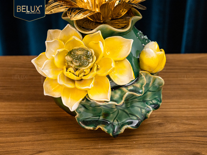 Chậu Lan Sen Tam Phúc mạ vàng 24k cao 35cm